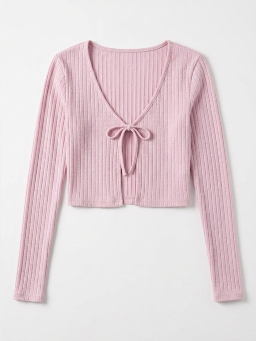 Olivia Rae Baby Pink Ribbed Tie Front Crop Top Long Sleeve Cardigan Women’s S